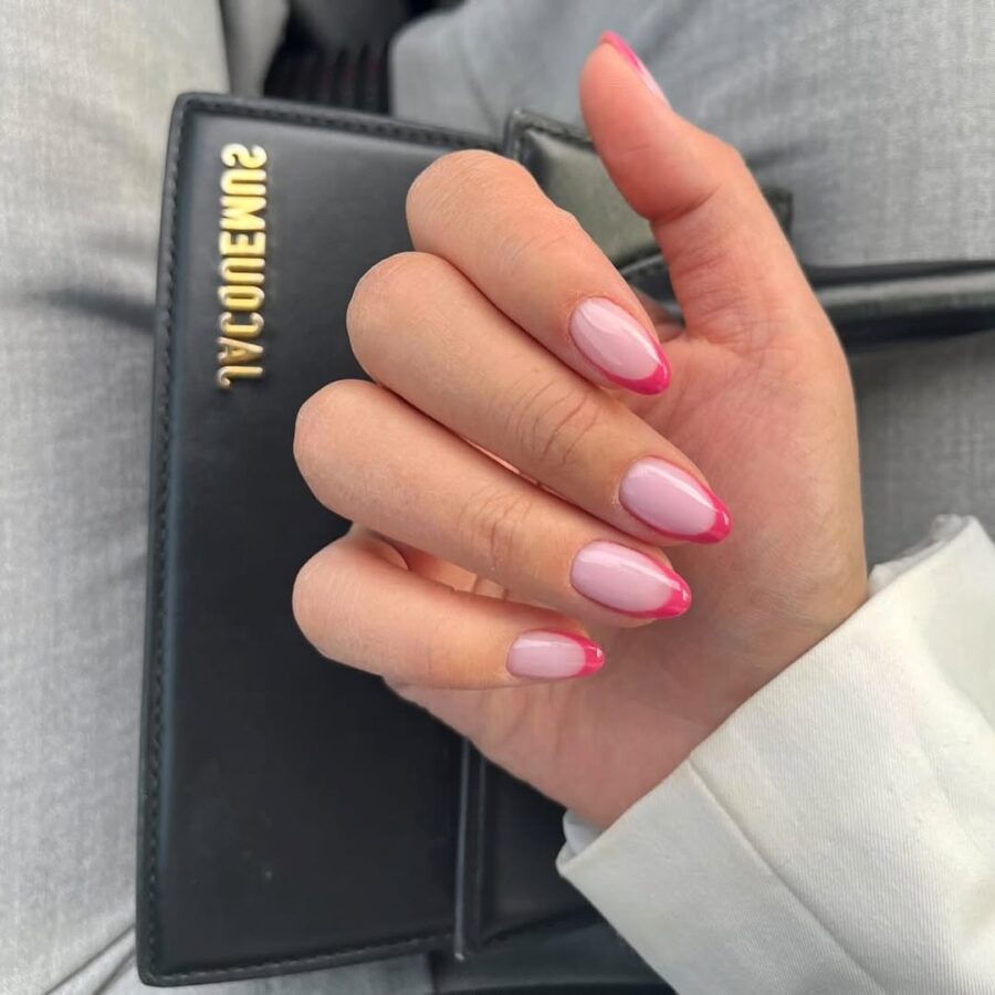 Elegant pink French tip nail design for summer
