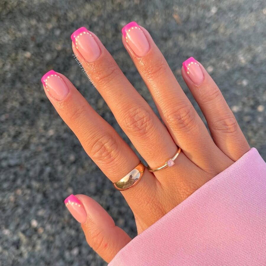 Chic Pink French Tips with Dotted Accents