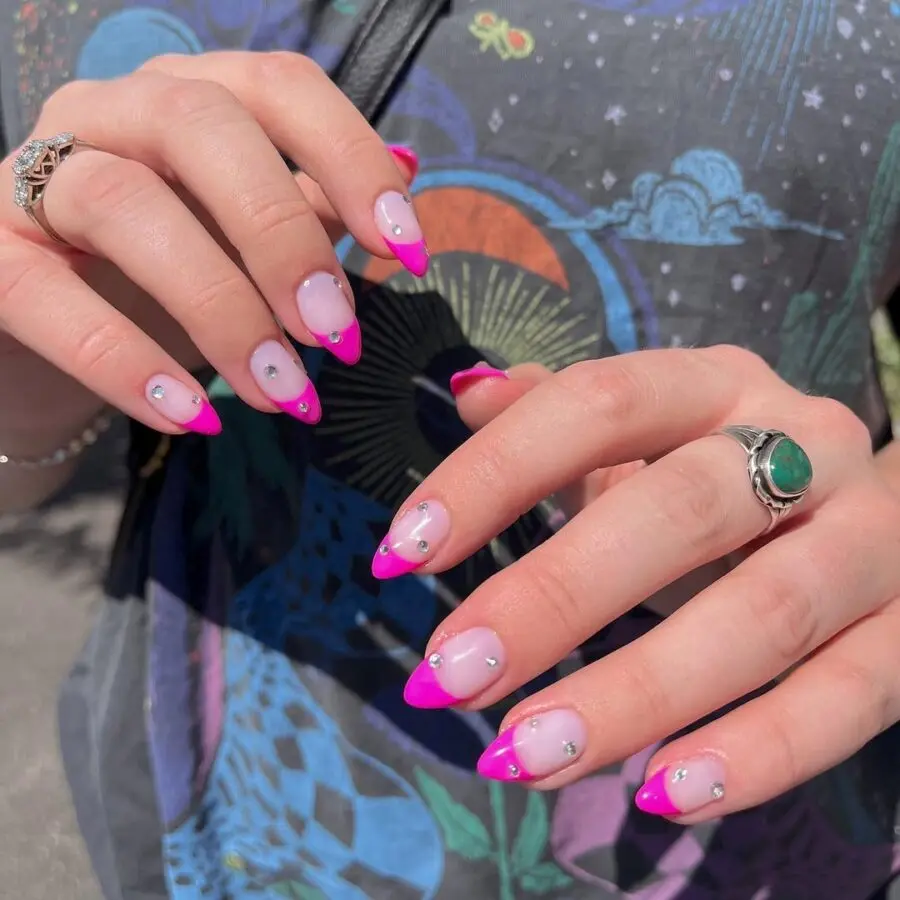 Trendy Pink French Tip Nails with Sparkle