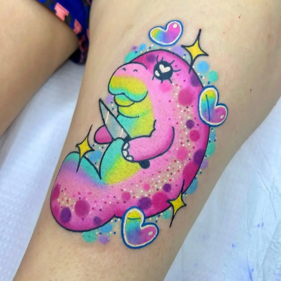 Vibrant manatee tattoo with playful vibes