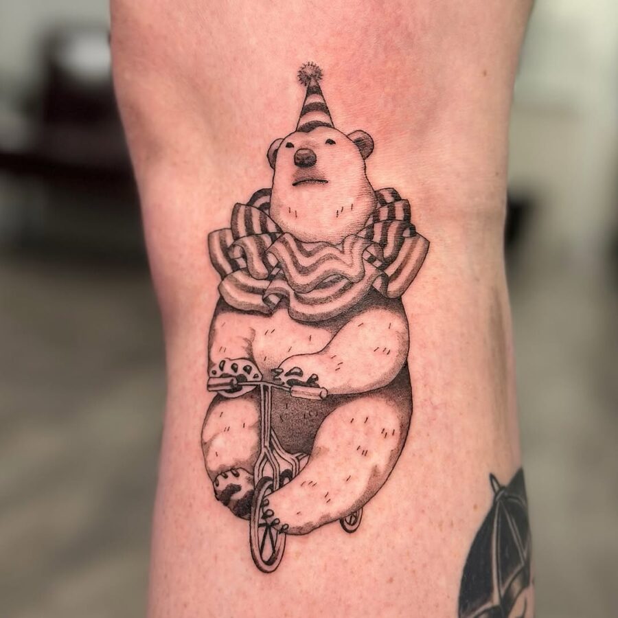 Quirky circus bear tattoo design