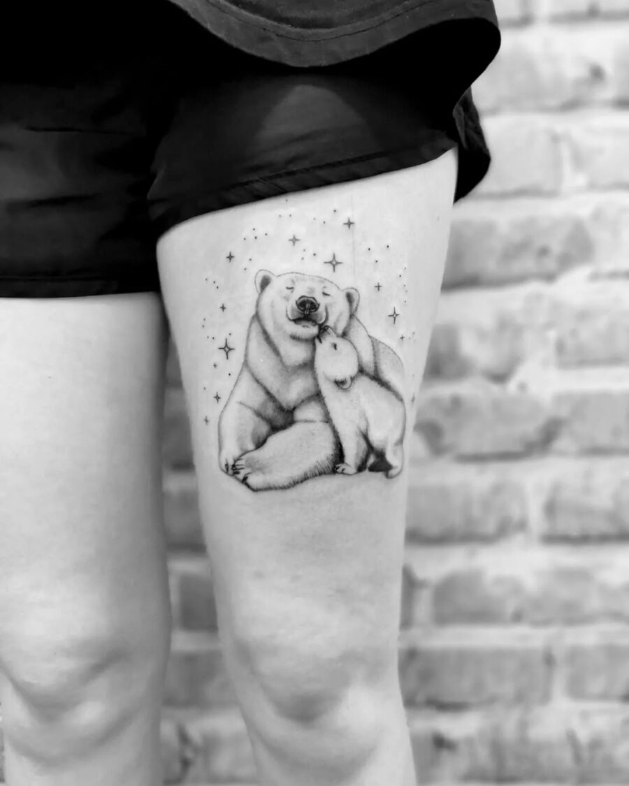 Heartwarming polar bear tattoo of mother and cub
