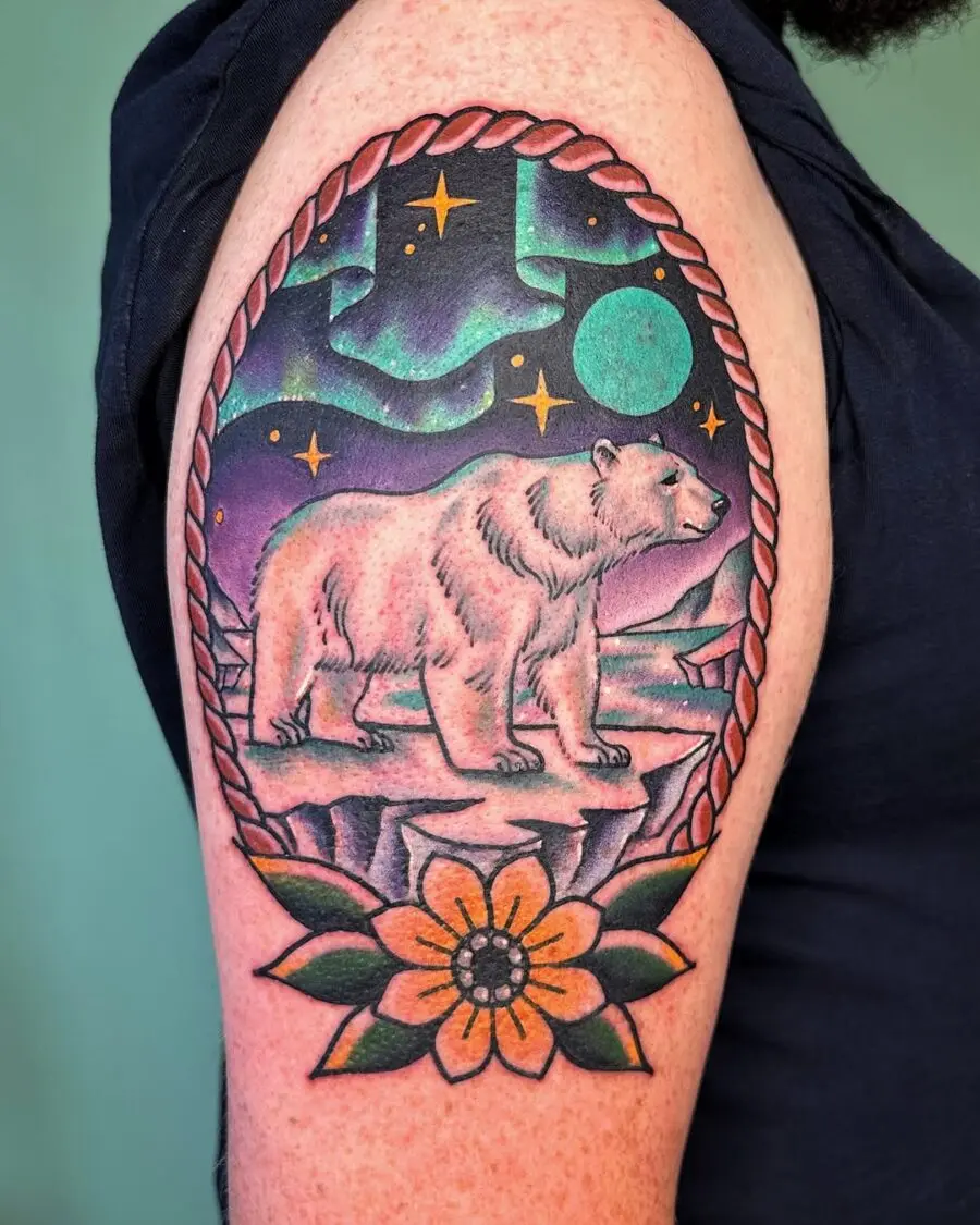 Stunning Polar Bear Tattoo with Northern Lights