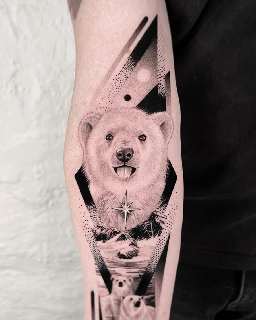 Stunning black and gray polar bear ink