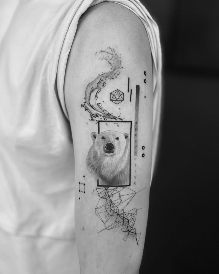Artistic Polar Bear Tattoo with Geometric Elements
