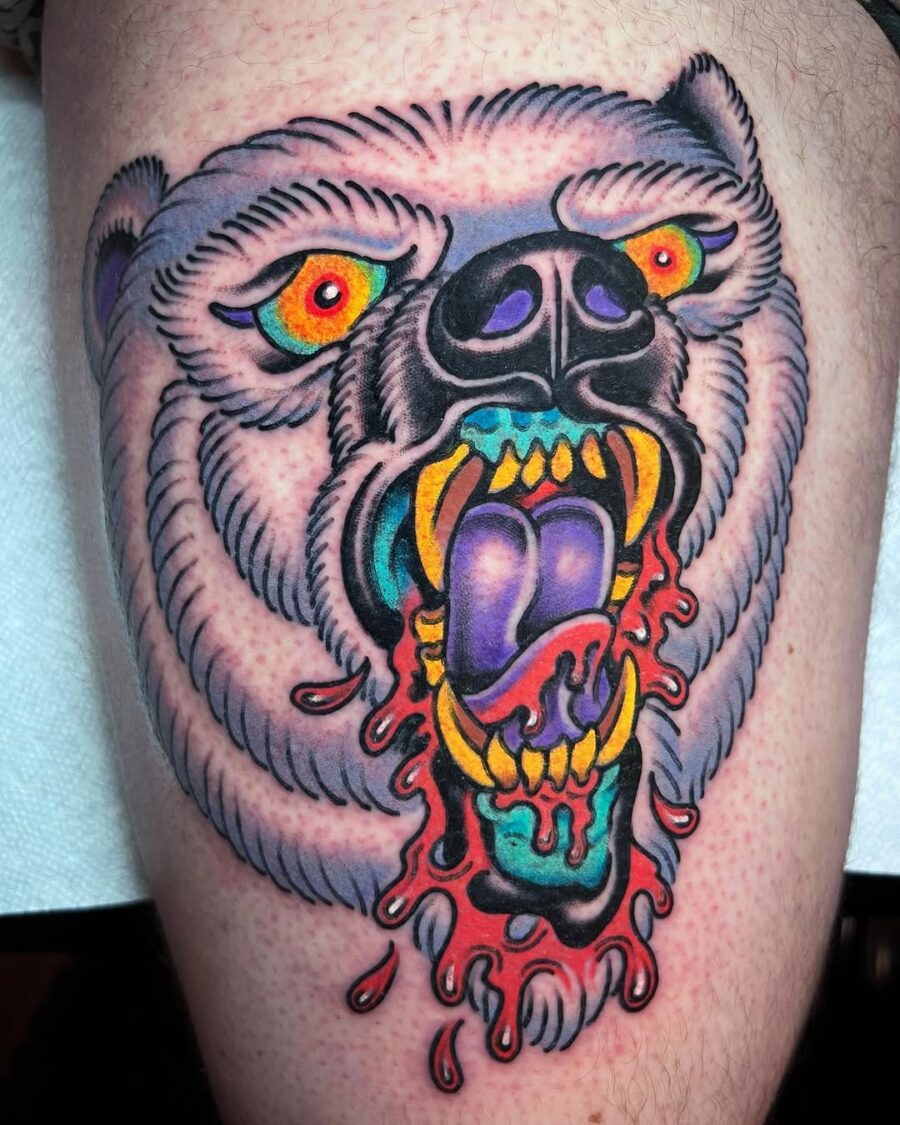 Vibrant Polar Bear Tattoo with Bold Colors
