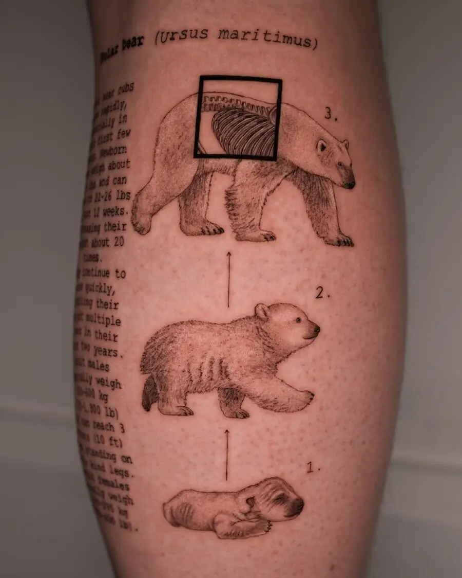 Intricate polar bear tattoo with fun facts