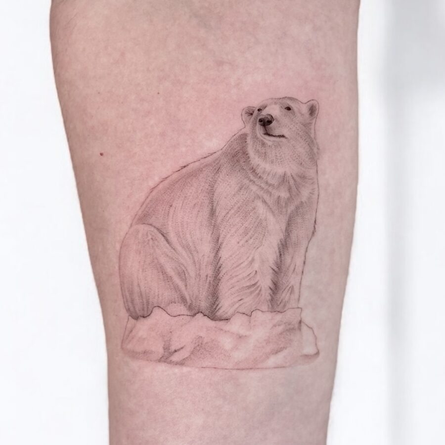 Realistic Polar Bear Tattoo on Skin