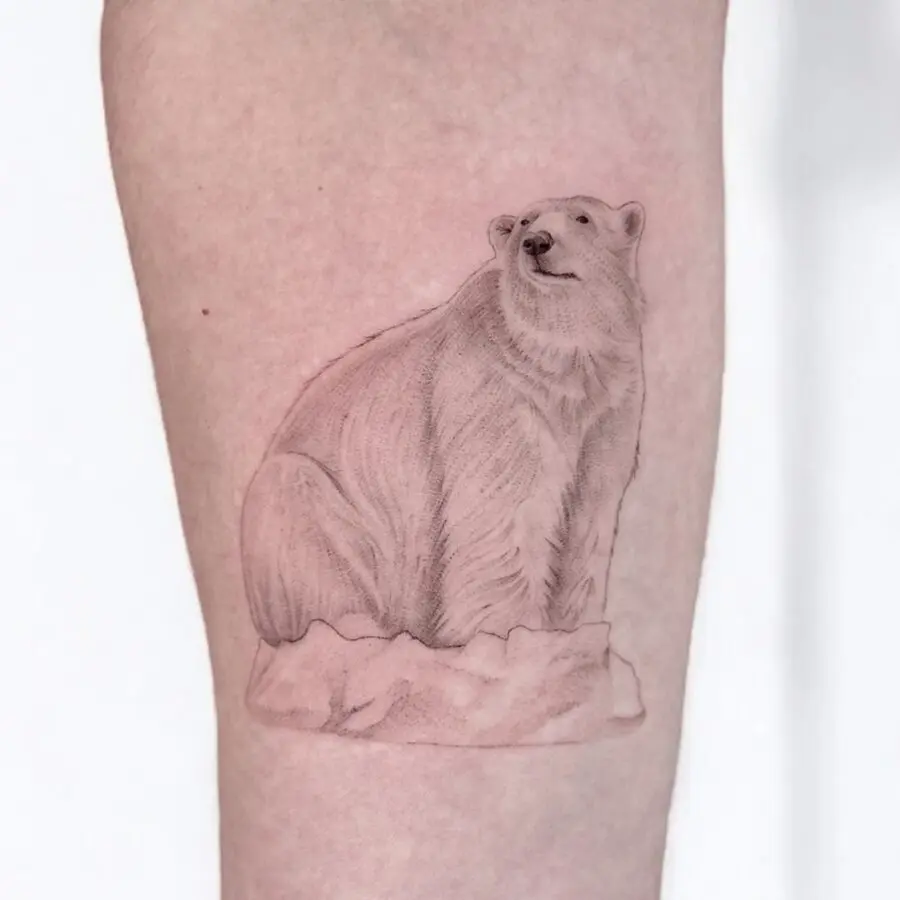 Realistic Polar Bear Tattoo on Skin