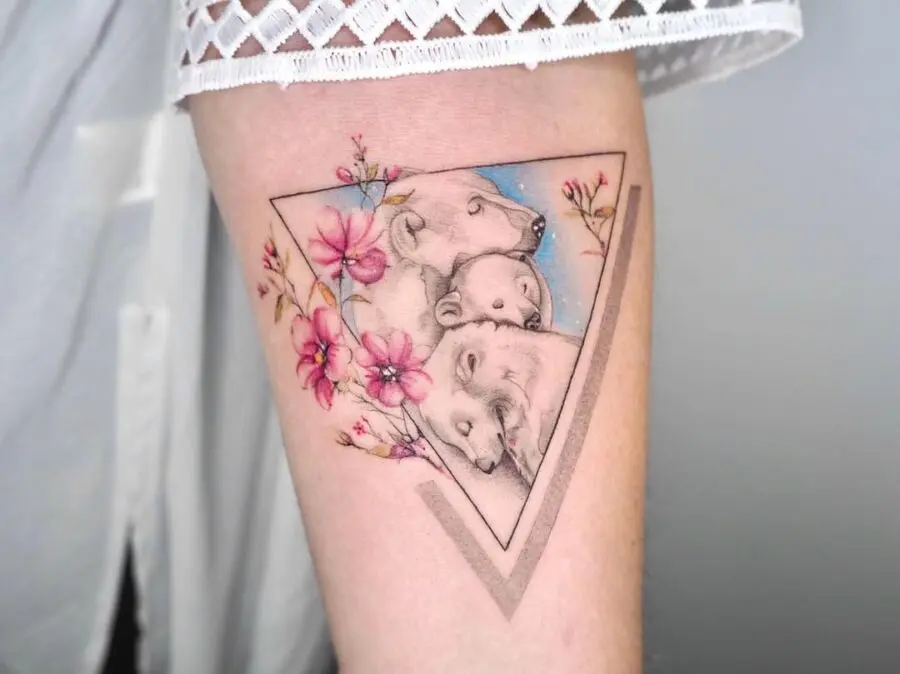 Whimsical Polar Bear Tattoo with Floral Elements