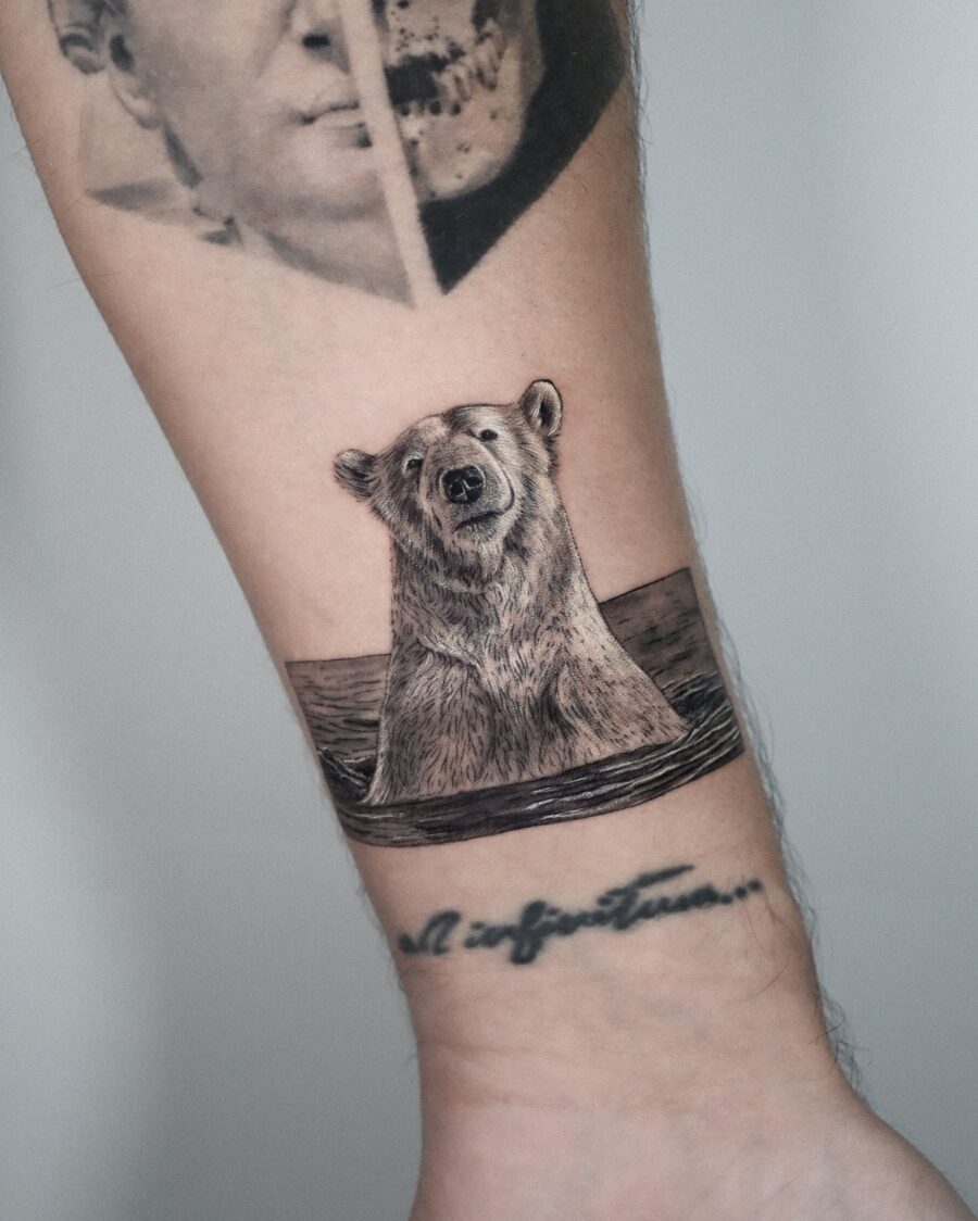 Realistic Polar Bear Tattoo in Water