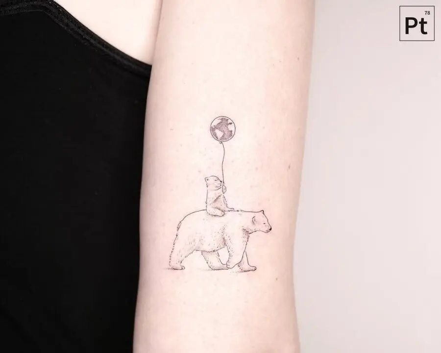 Whimsical polar bear tattoo with a playful vibe