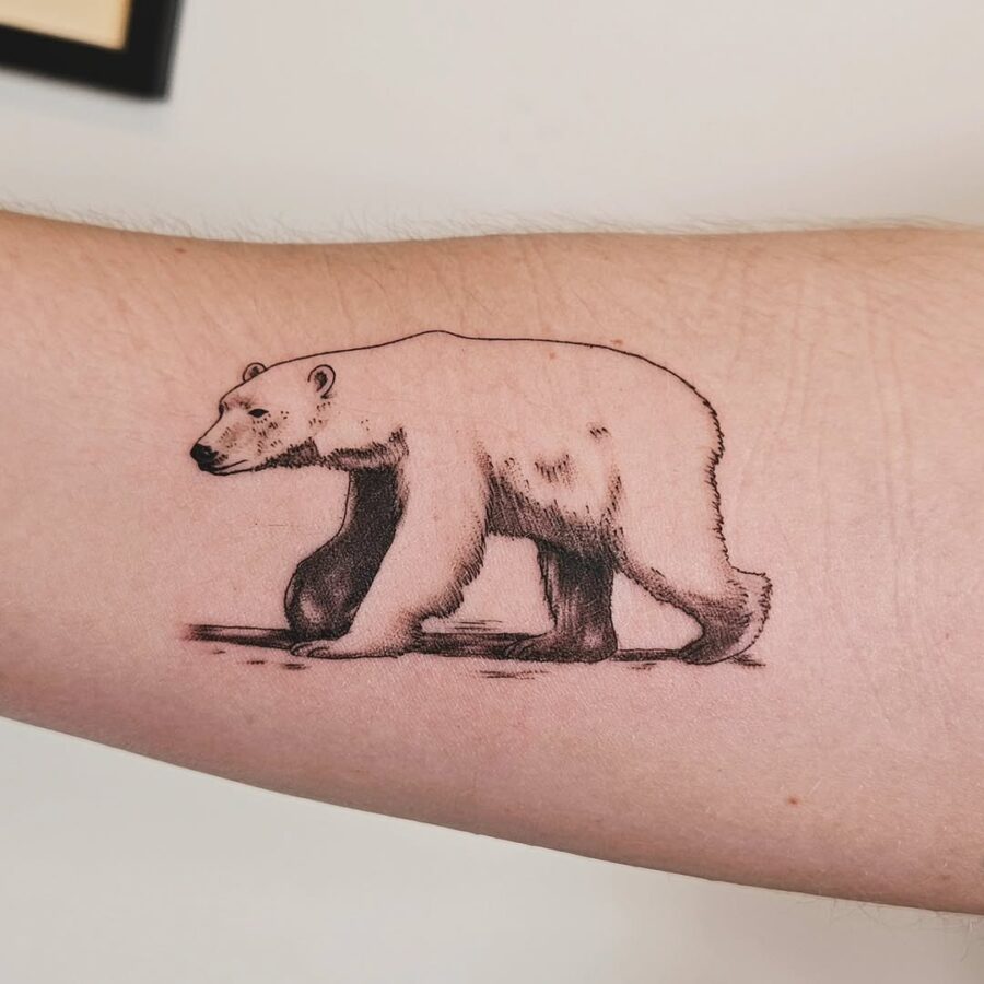 Elegant polar bear tattoo on the arm