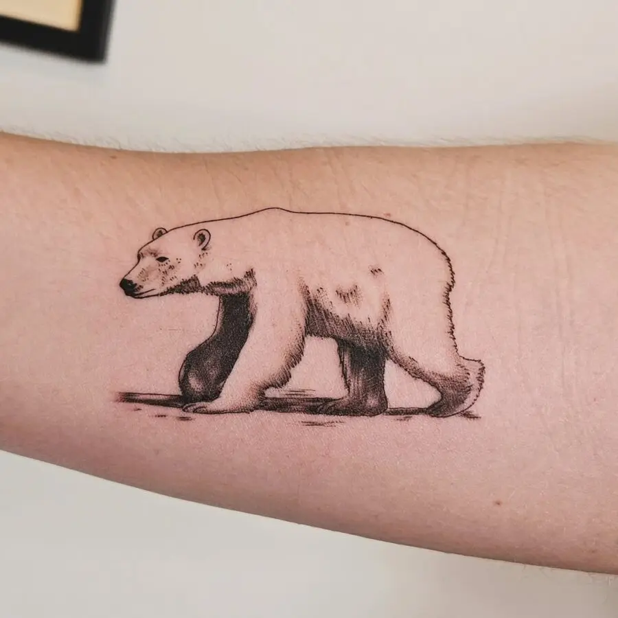 Elegant polar bear tattoo on the arm