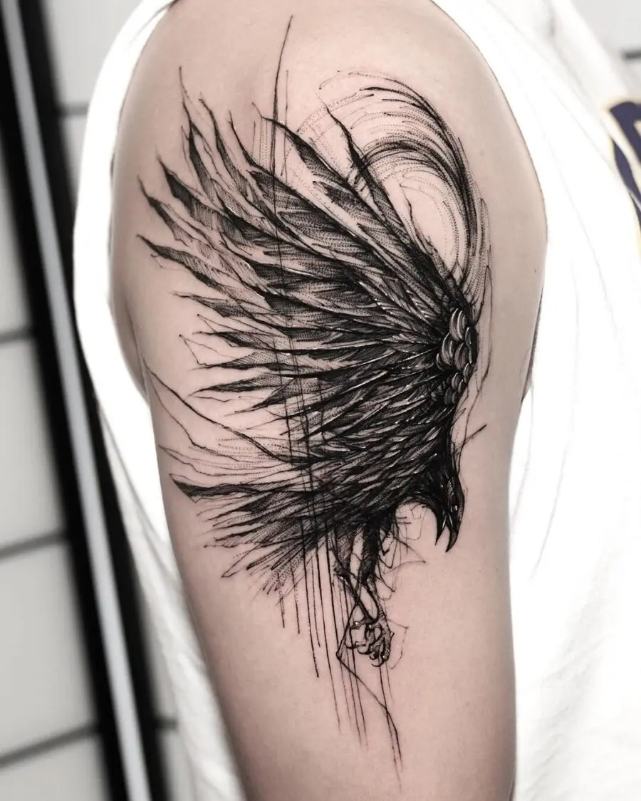 Stunning Artistic Raven Tattoo on Arm