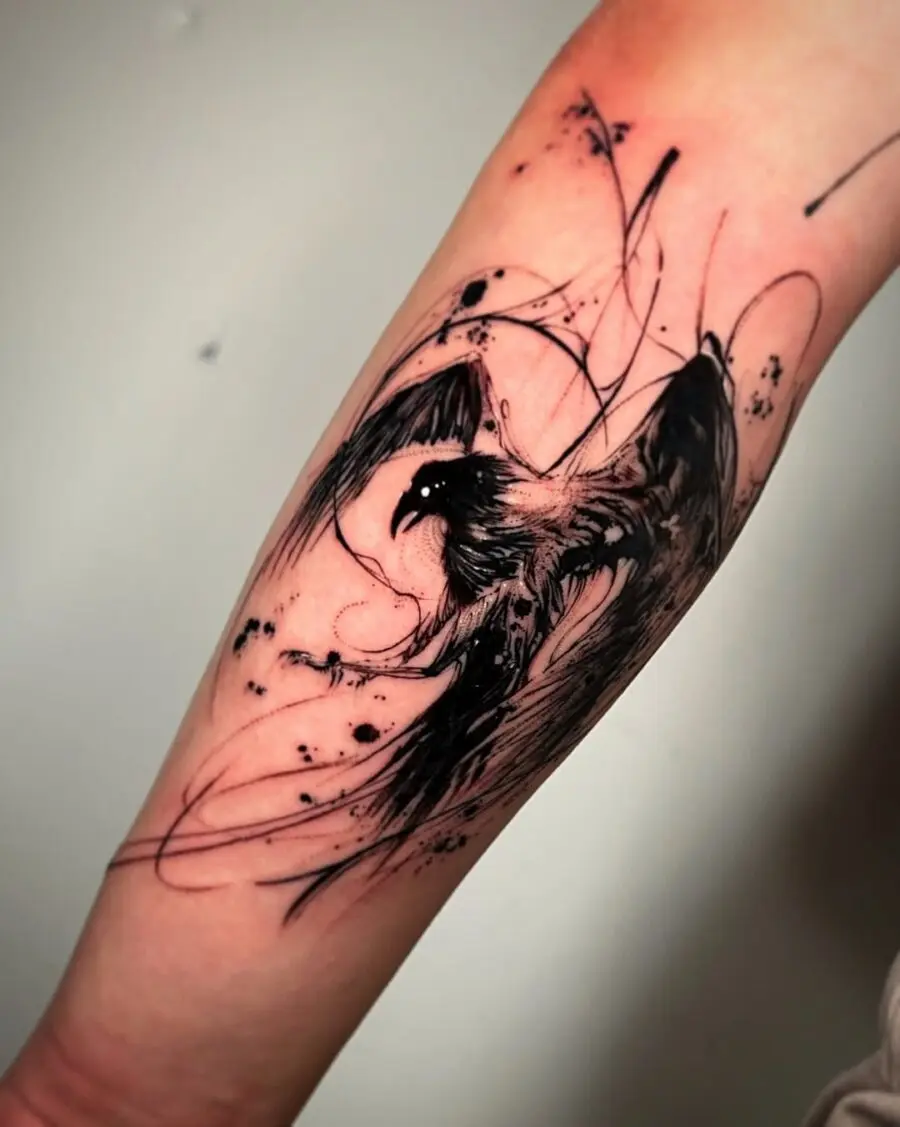 Stylish abstract raven tattoo with bold ink