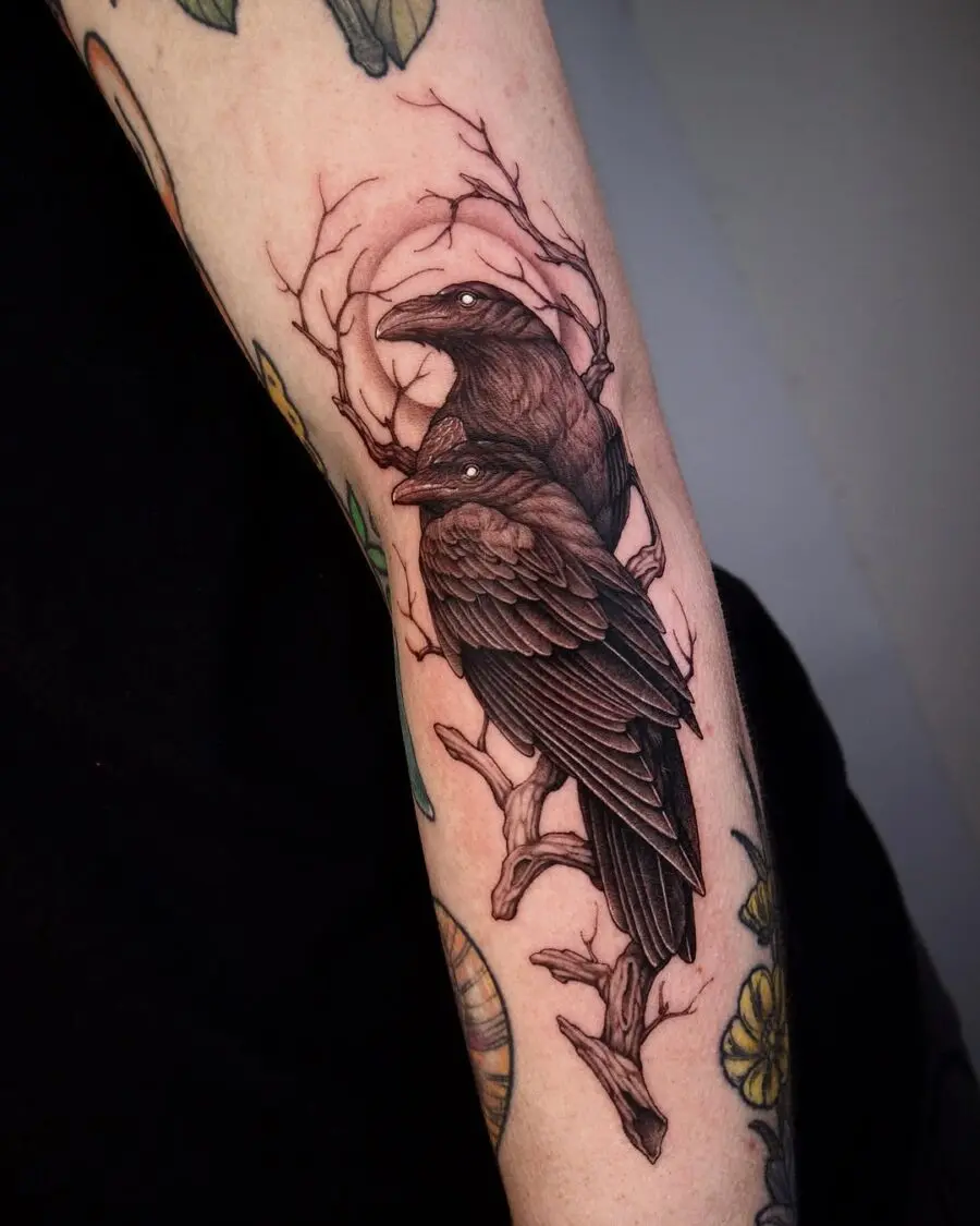 Intricate raven tattoo with elegant details