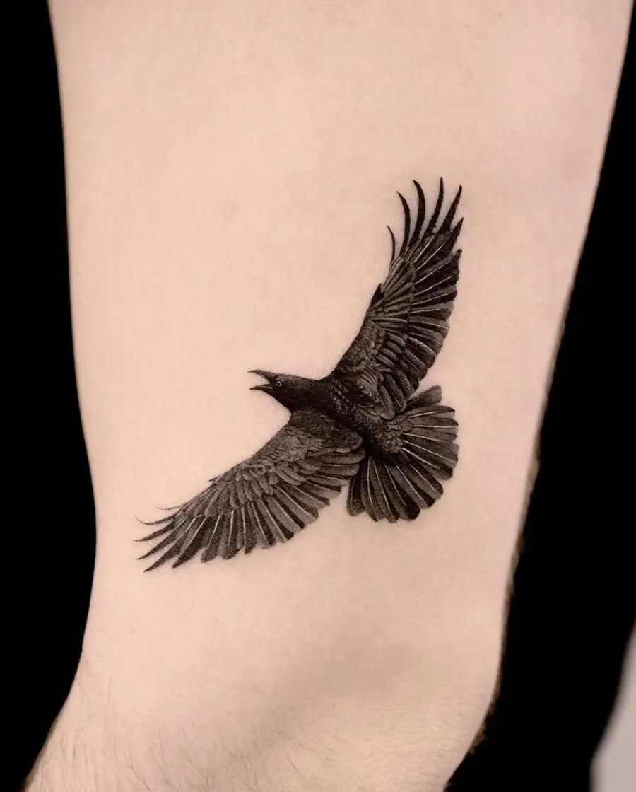 Stunning raven tattoo showcasing intricate details