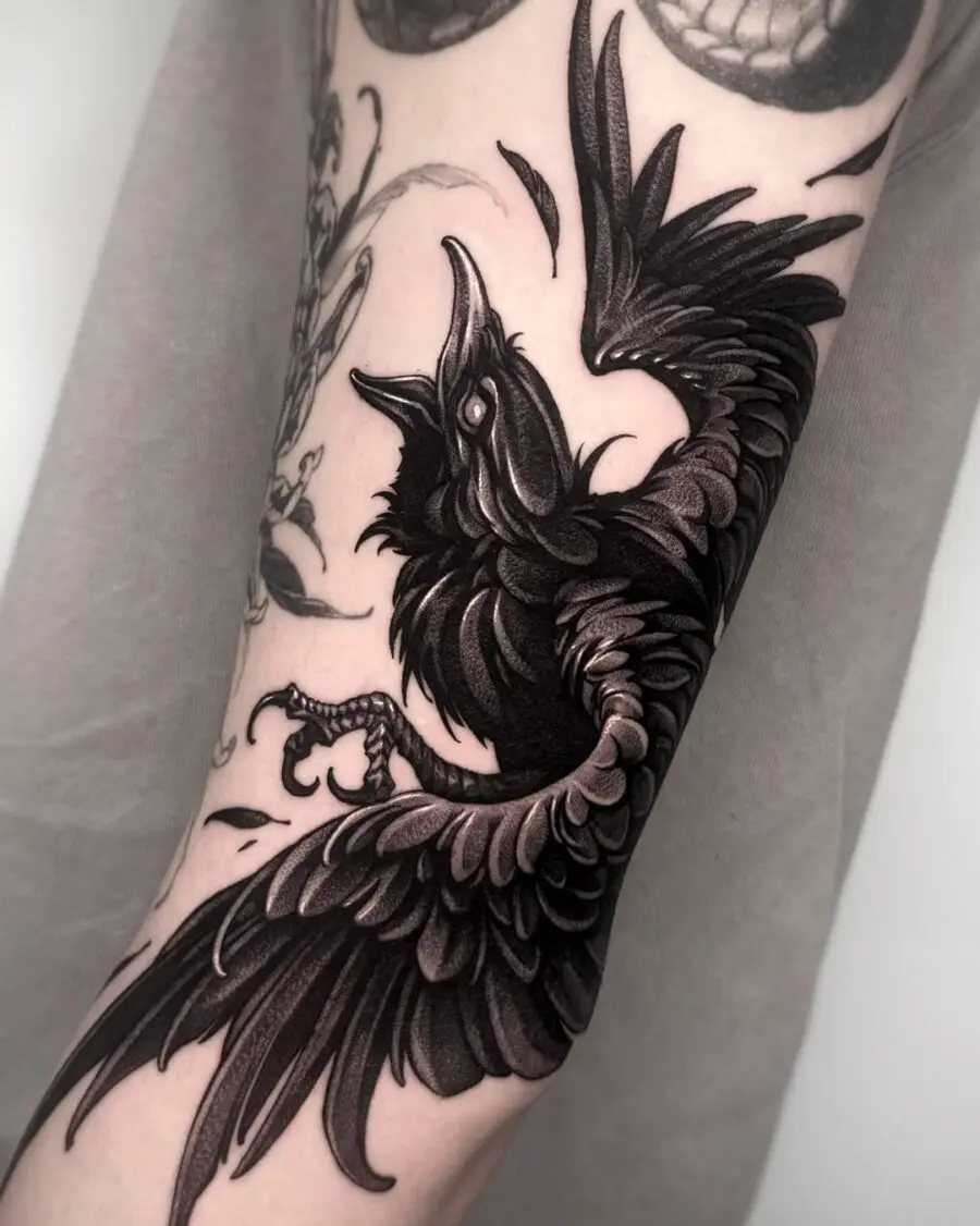 Stunning Blackwork Raven Tattoo Design