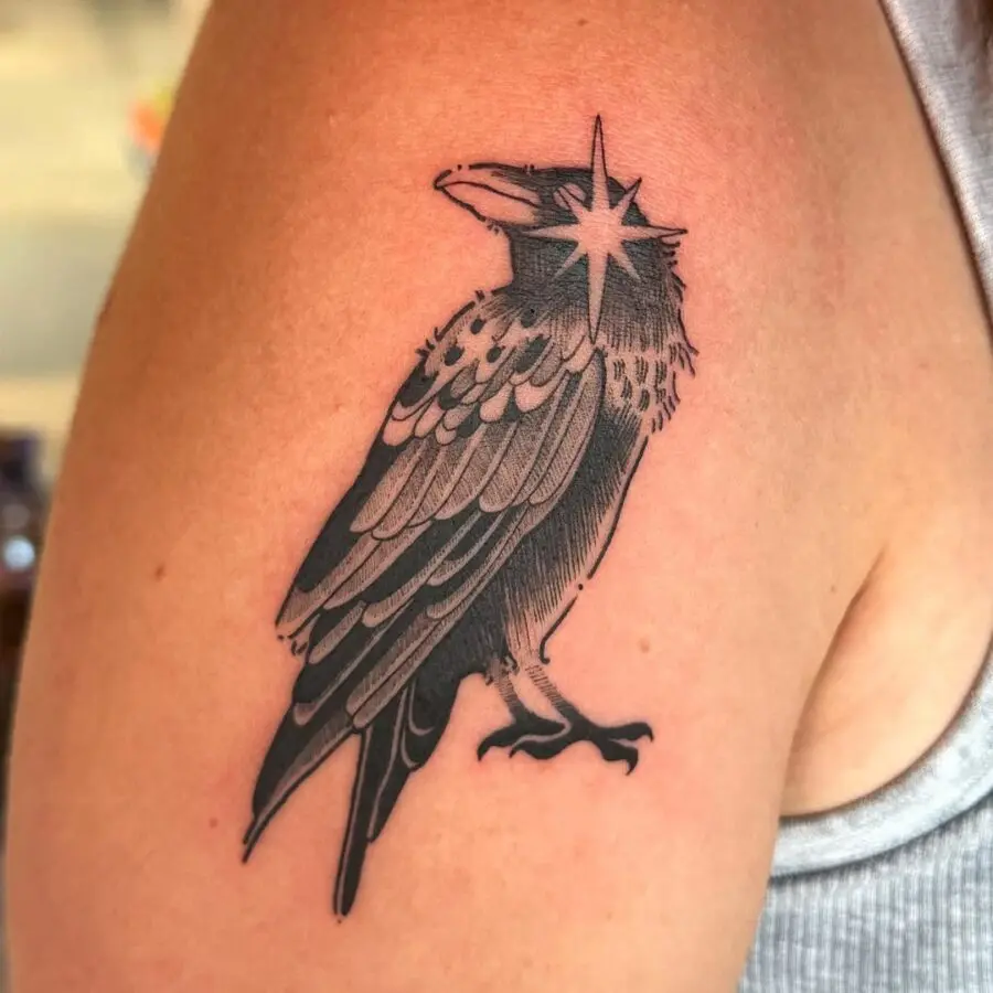 Striking Raven Tattoo with Star Accent