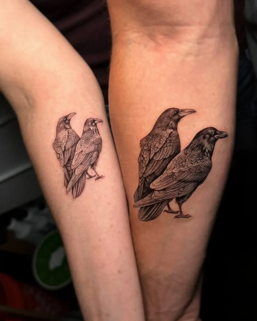 Elegant duo of ravens in detailed artistry