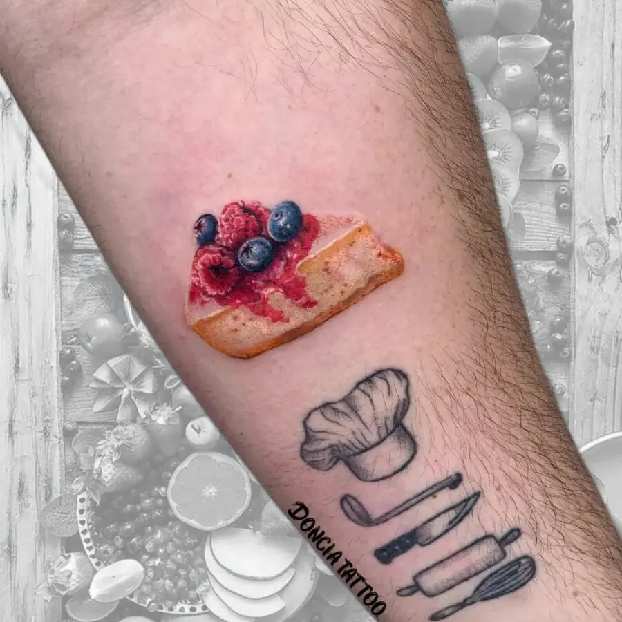 Deliciously detailed pie tattoo with berries