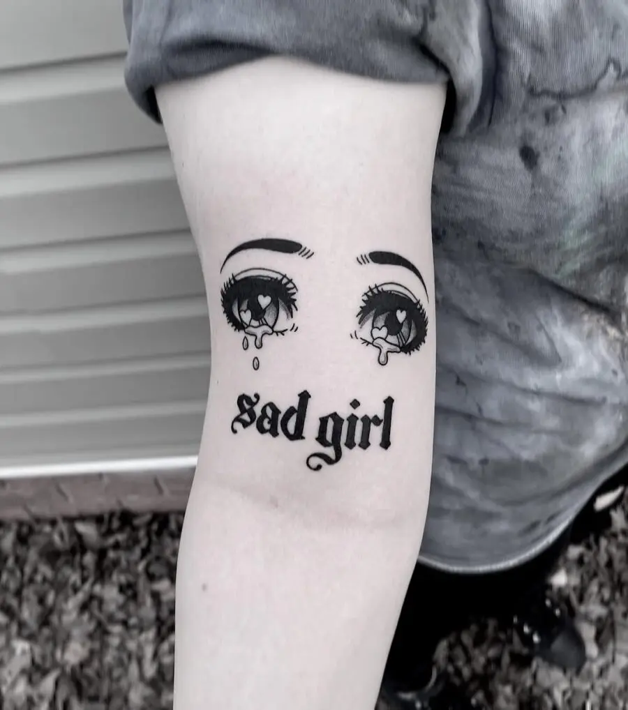 Expressive anime girl eyes tattoo design