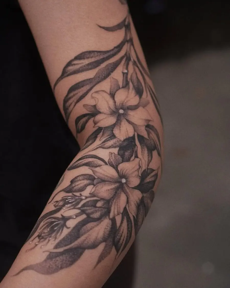 Elegant Sampaguita Flower Tattoo in Black and Gray