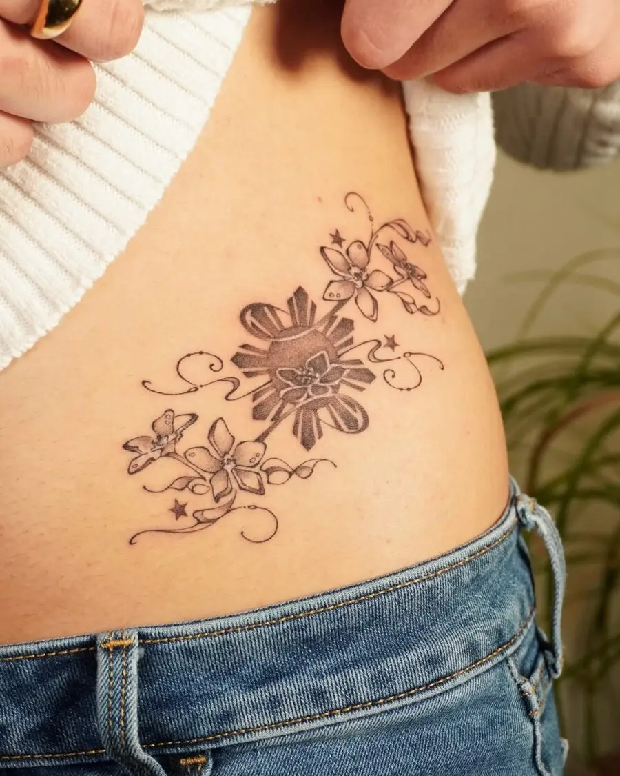 Elegant sampaguita tattoo with whimsical elements