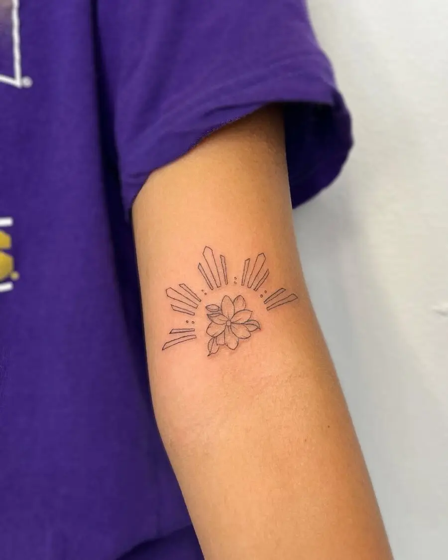 Minimalist Sampaguita Tattoo with Sunburst Design
