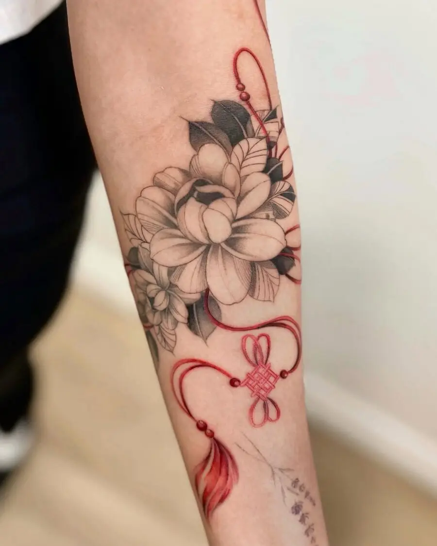Delicate Sampaguita Tattoo with Red Accents