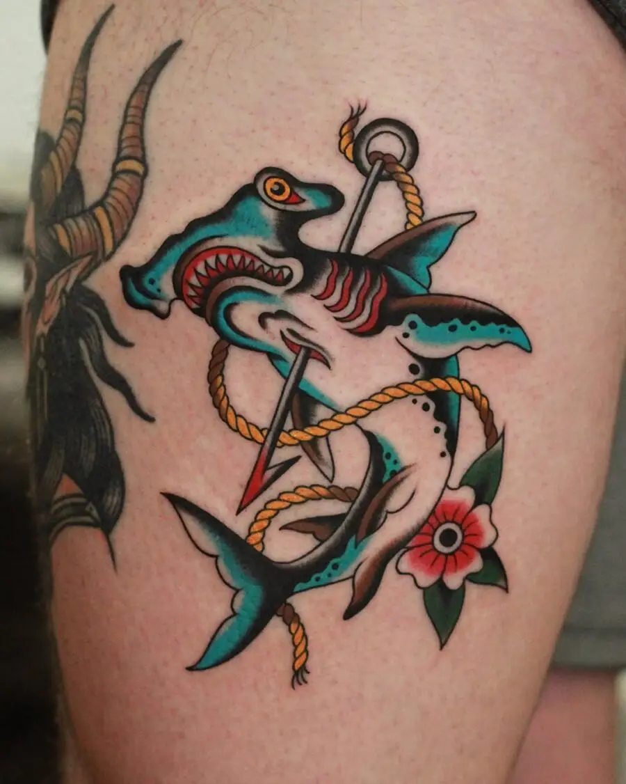 Bold Shark Tattoo with Retro Elements
