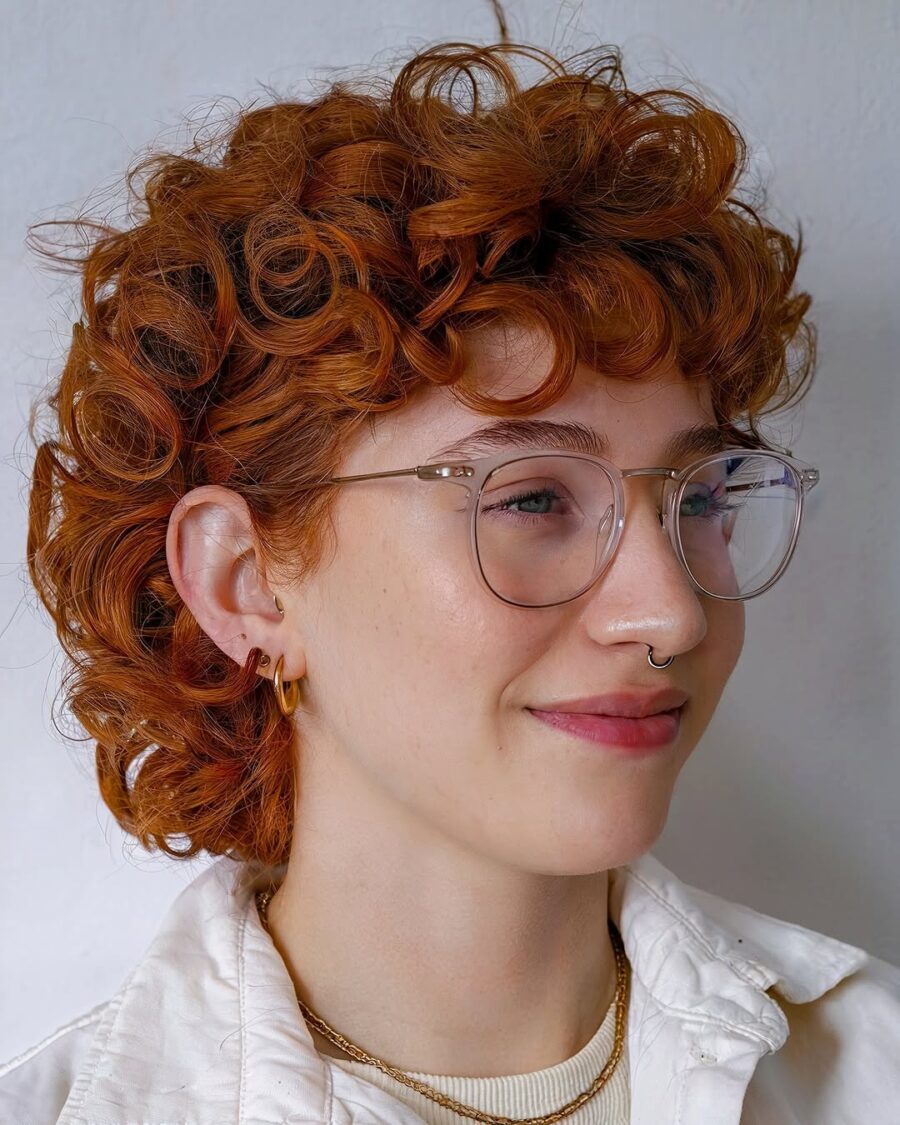 Vibrant Red Short Curly Shag Hairstyle
