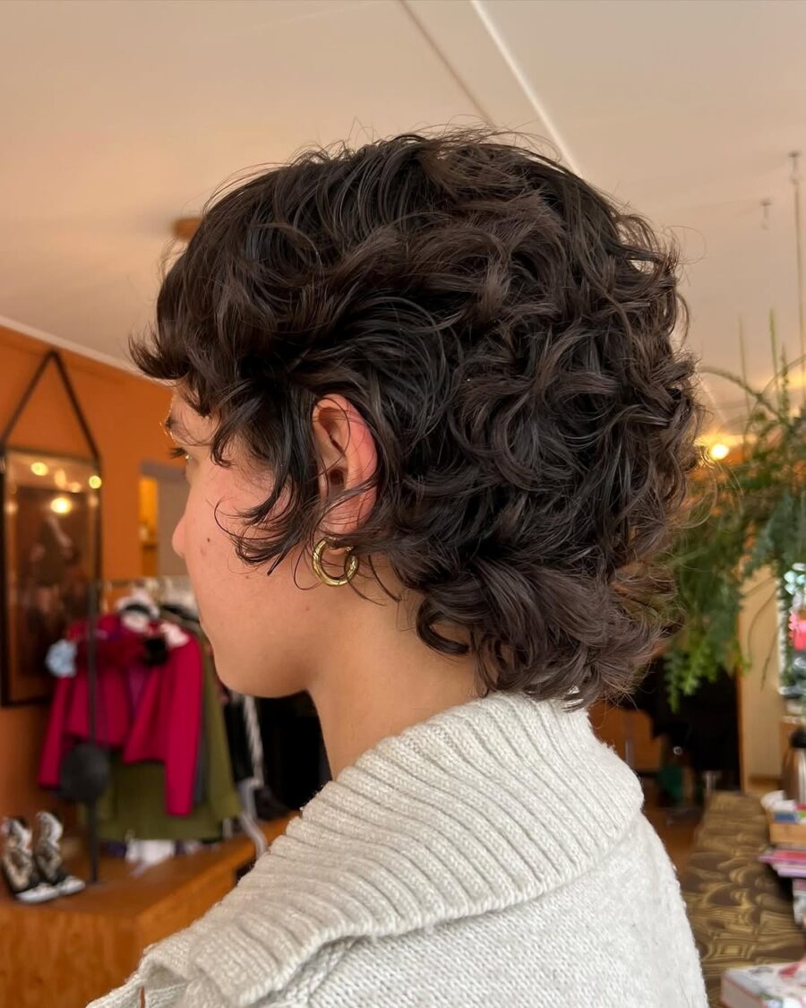 Stylish short curly shag with modern flair