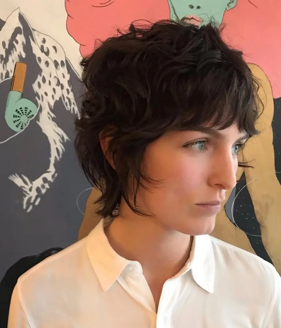 Chic short curly shag with textured layers