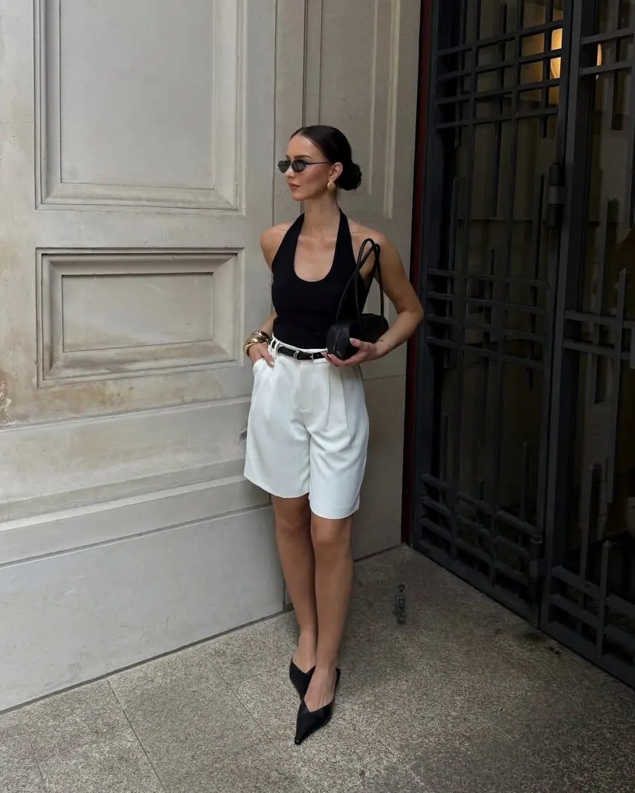 Chic Black and White Shorts Ensemble