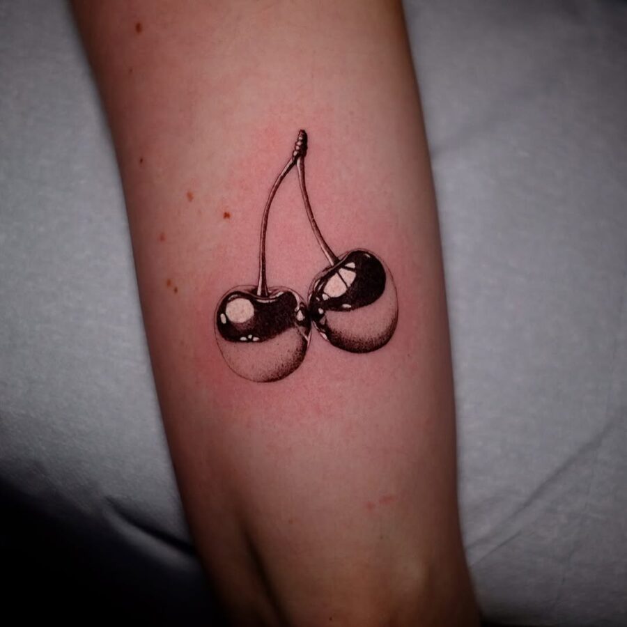 Stunning silver ink cherry tattoo design