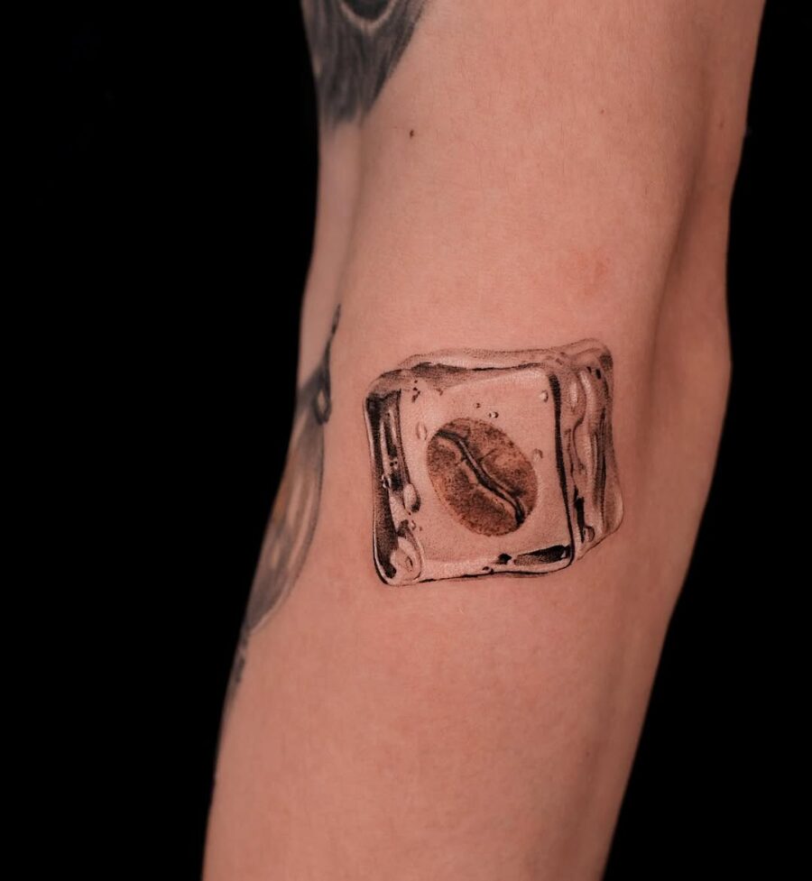 Stylish coffee ice cube silver ink tattoo