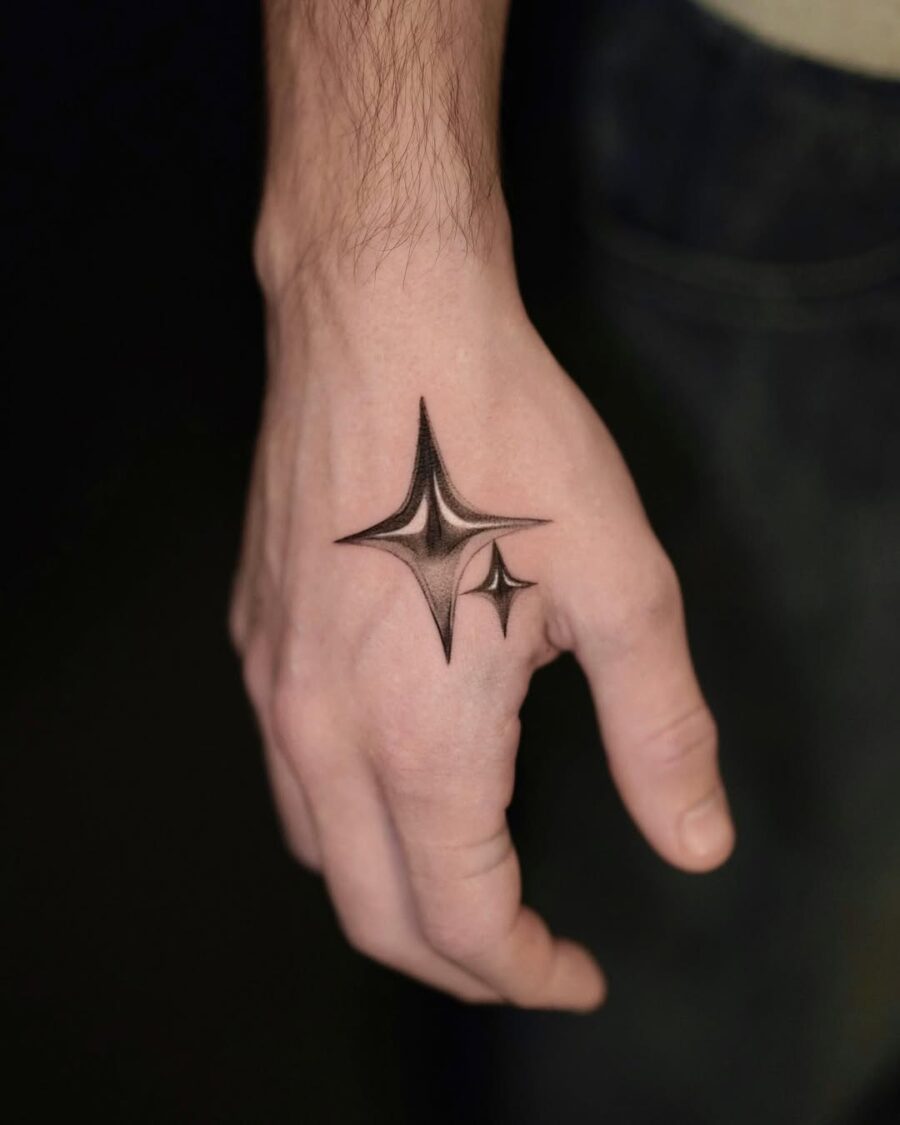 Stylish silver ink star tattoo on hand