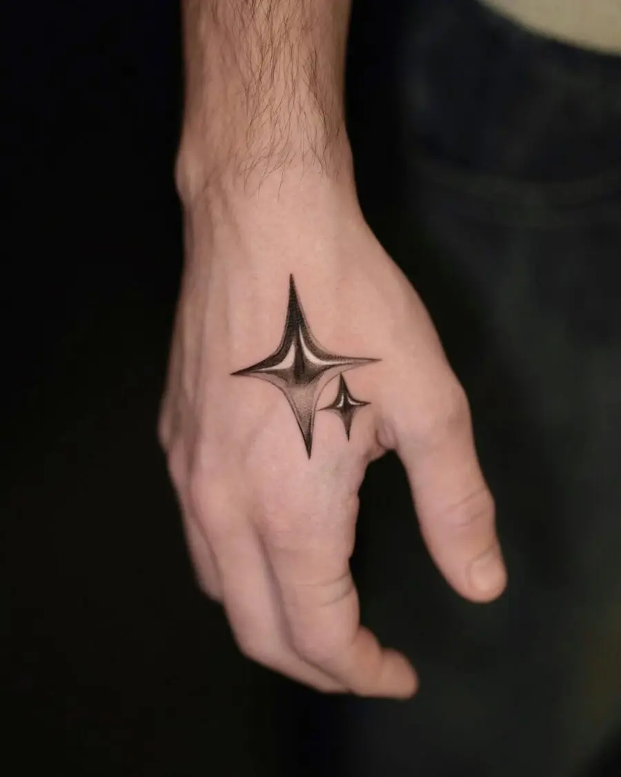 Stylish silver ink star tattoo on hand