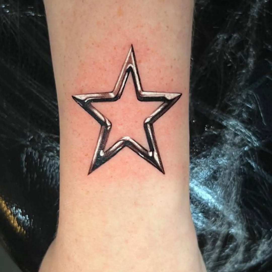 Stylish Silver Star Ink Tattoo Design