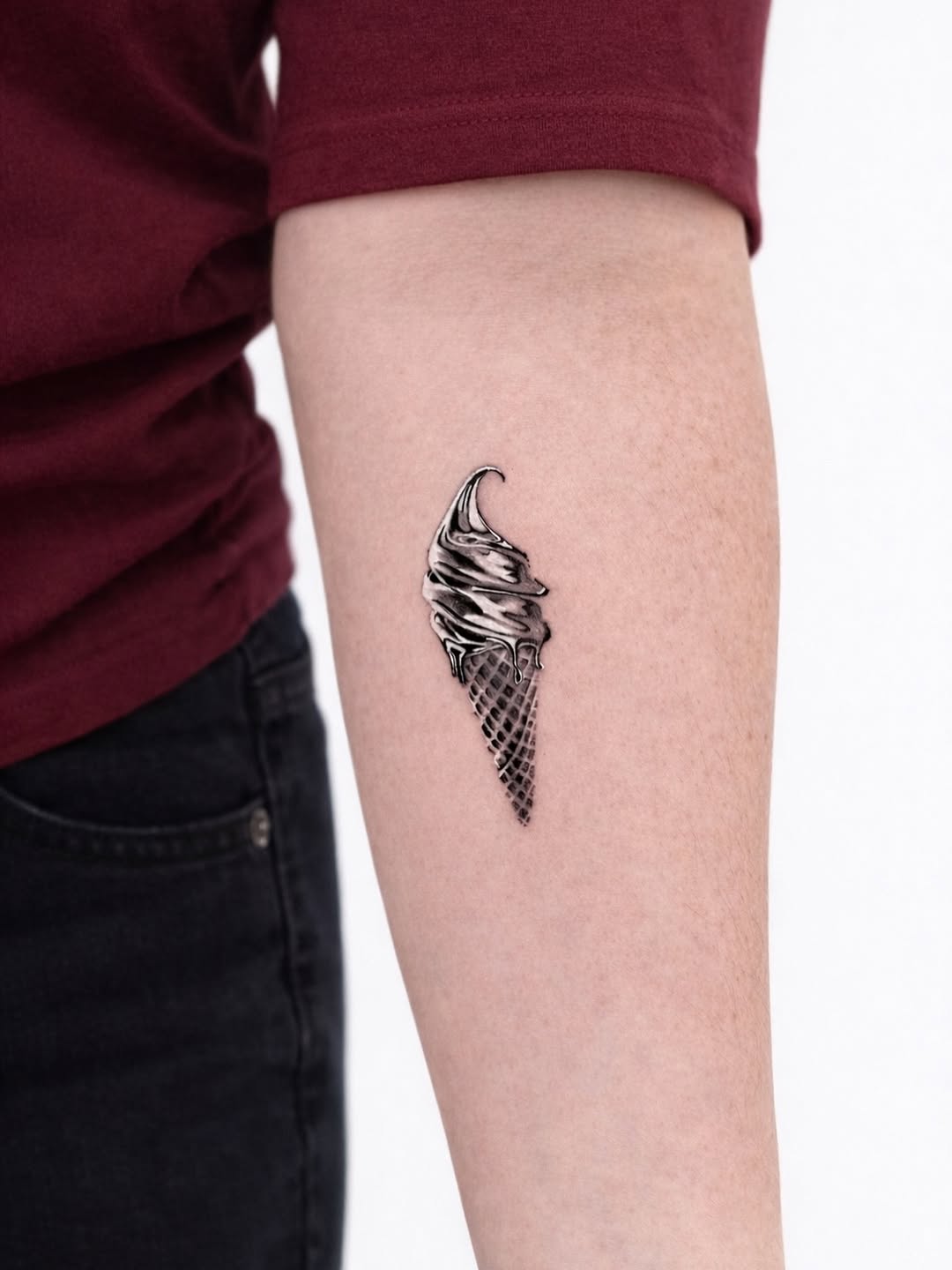 Elegant silver ice cream cone tattoo art