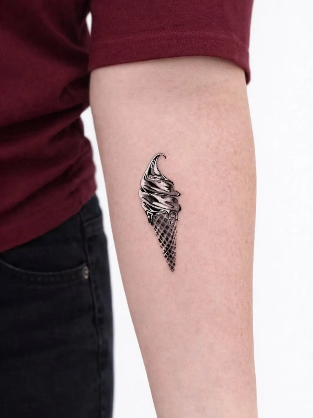 Elegant silver ice cream cone tattoo art