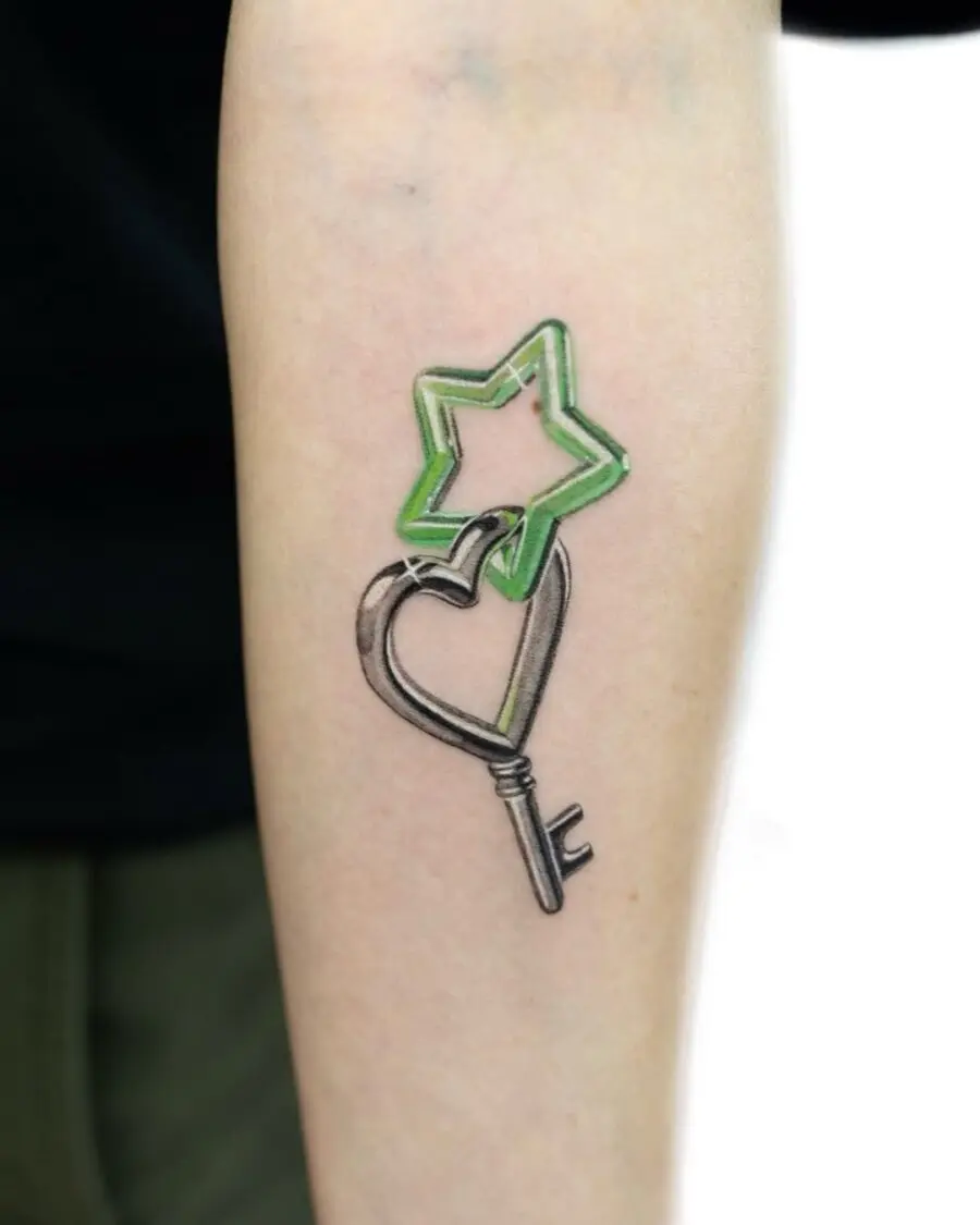 Stylish key tattoo with star and heart design