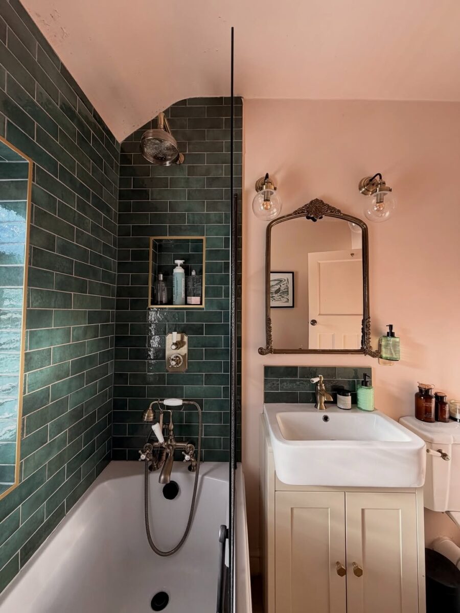 Charming vintage bathroom with green accents