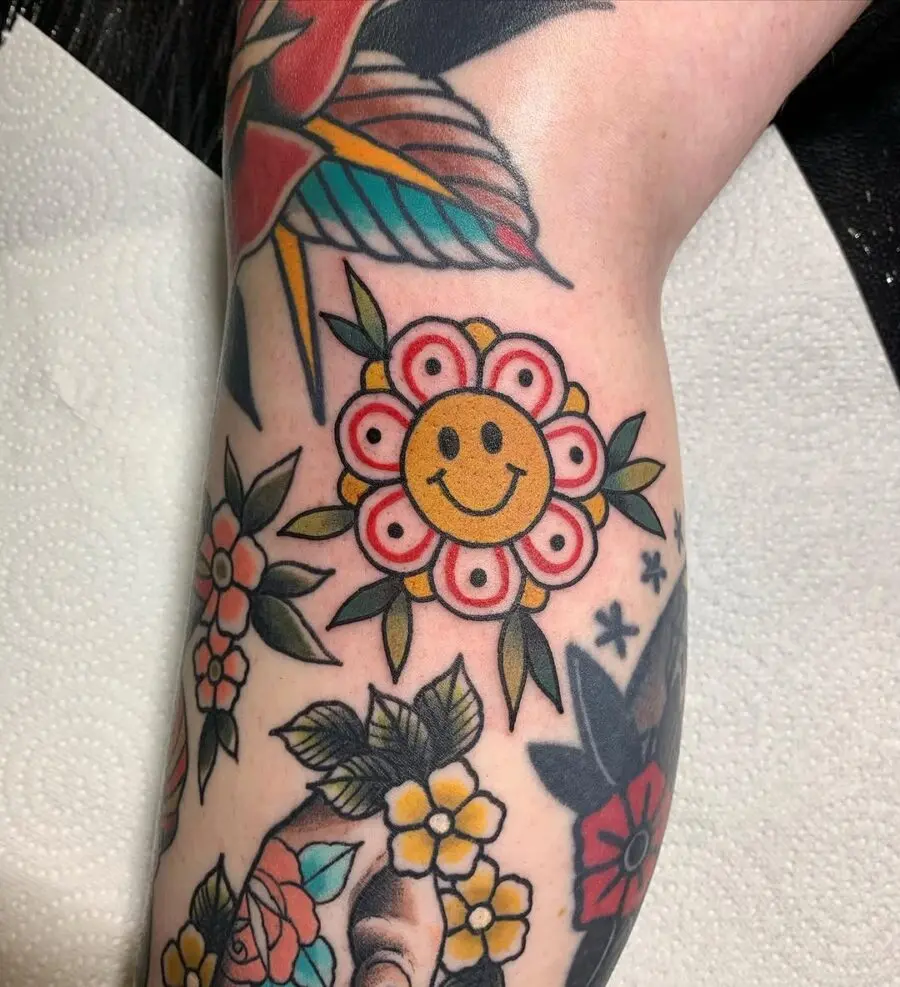Playful Smiley Flower Design in Vibrant Colors