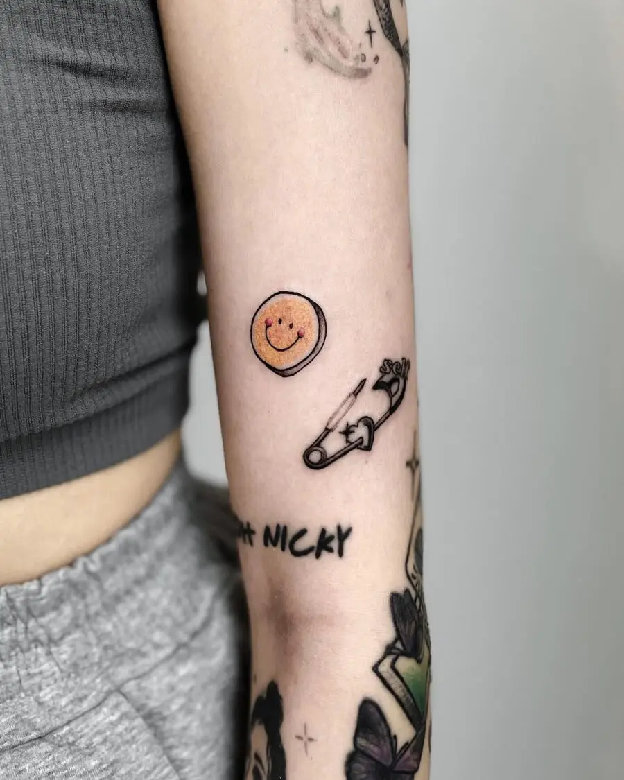 Vibrant smiley face tattoo with a unique twist