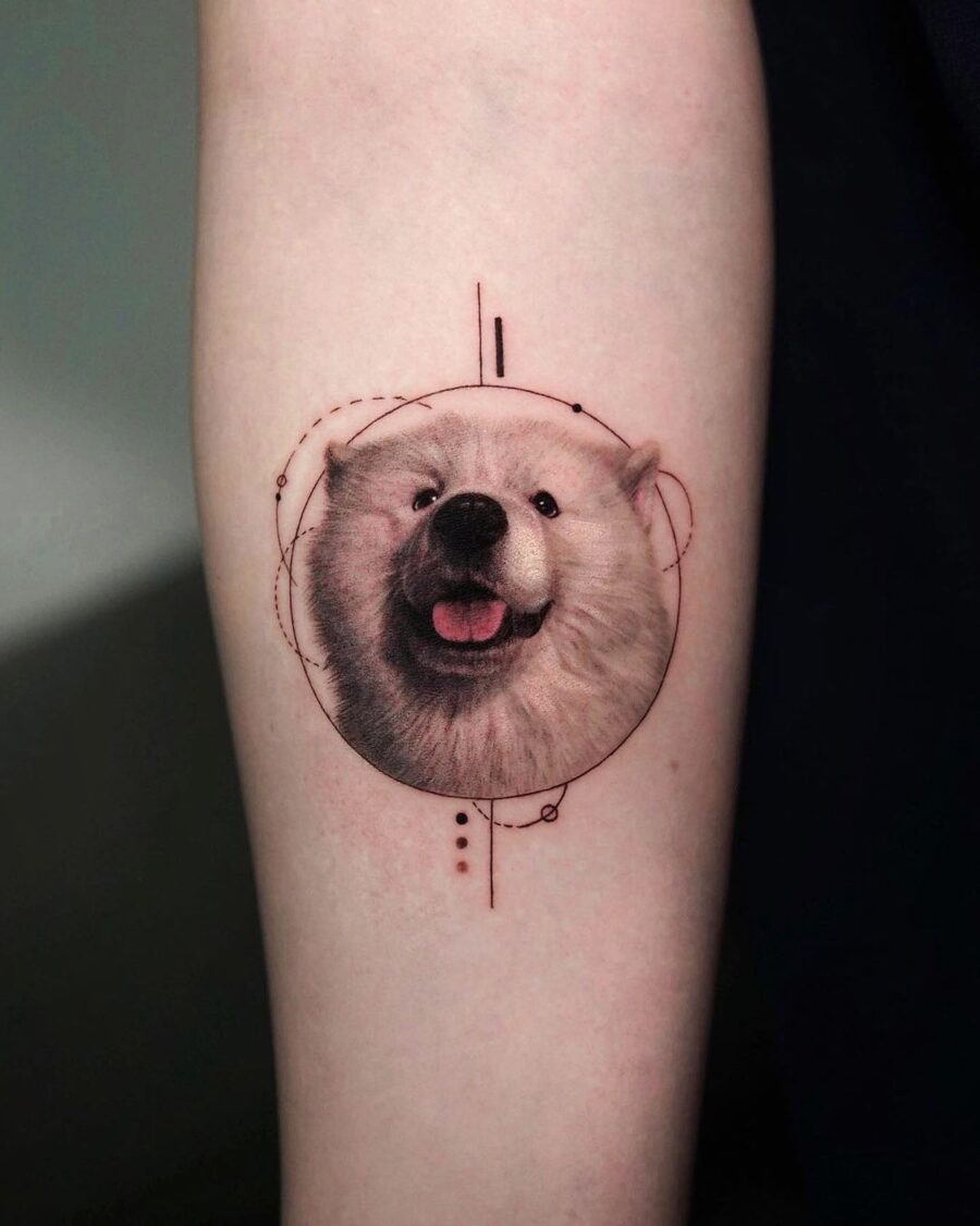 Charming Samoyed Dog Hyper Realistic Tattoo