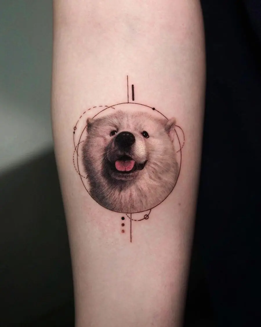 Charming Samoyed Dog Hyper Realistic Tattoo