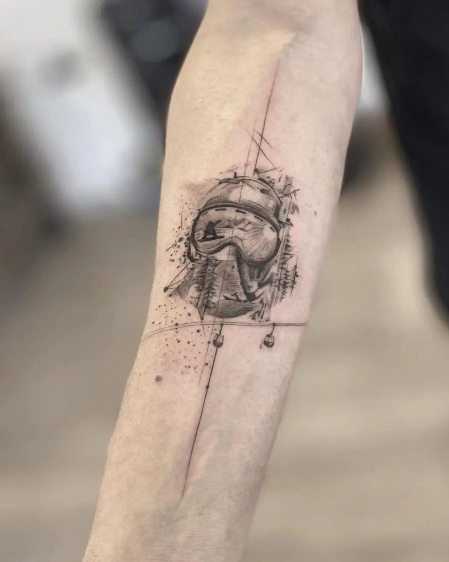 Stylish snowboard helmet tattoo design on arm